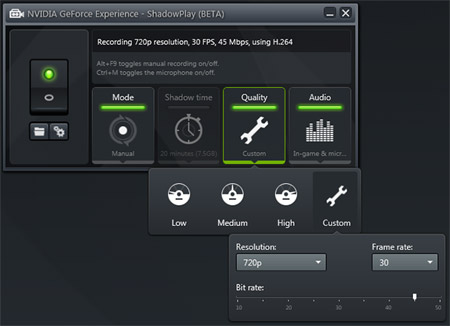 Nouveaux reglages de qualite pour ShadowPlay avec le GFE 1.8.2.0
